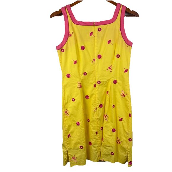 Lilly Pulitzer Spider Monkey Shift Mini Dress Size 8P Pink Yellow Sleeveless Zip - Picture 4 of 9